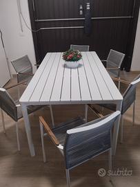 Tavolo e 6 sedie da giardino alluminio e corda 
