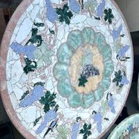 tavolo in marmo intarsiato con base artigianale