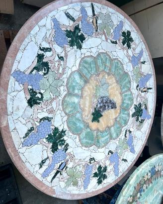 tavolo in marmo intarsiato con base artigianale