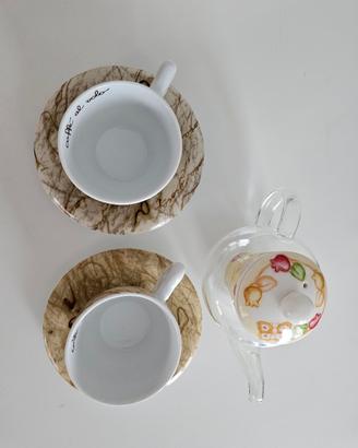 THUN Crème: 2 tazze con piattini e teiera in vetro