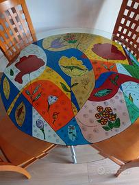 Ripiano cristallo molato dipinto a mano...unico