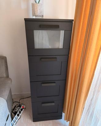 Brimnes cassettiera nera 4 cassetti nero/ vetro