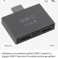 Adattatore usb c maschio a doppio usb c femmina