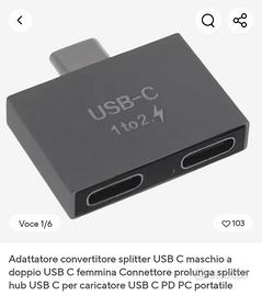 Adattatore usb c maschio a doppio usb c femmina
