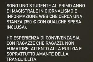 Stanza singola per studente magistrale