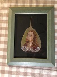 Dipinto Cristo su foglia di ficus religiosa 30x25