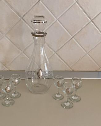 Bottiglia piu set di 6 bicchierini con placca lami