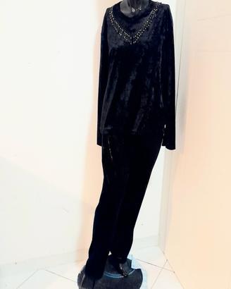 Completo Top perline +Pantaloni neri velluto tg.L