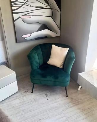 Poltrona Design in Velluto Verde Bosco - Pronta Co
