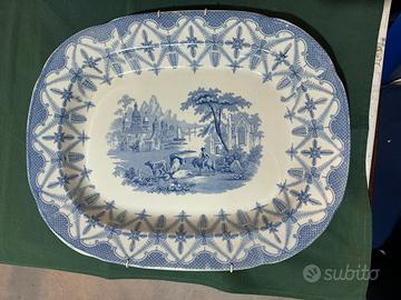 Vassoio  antico'800 inglese blu Dresden Views 44cm