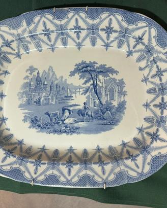 Vassoio  antico'800 inglese blu Dresden Views 44cm
