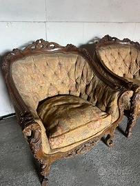 Poltrone vintage anni ‘20 in broccato e velluto