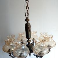 Lampadario in ottone e Vetro inciso 8 bracci