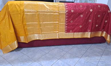 Sari indiano rosso e giallo NUOVO