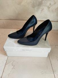 Scarpe donna pelle blu 36 tacco 9 cm