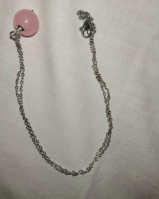 Collana in acciaio con ciondolo in quarzo rosa 