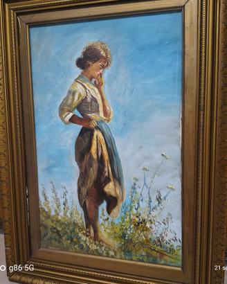 Olio su tela, copia F. Palizzi, Ragazza pomeiana