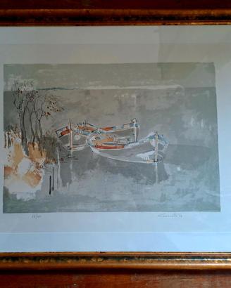 serigrafia di Lino Carraretto barche sul Sile
