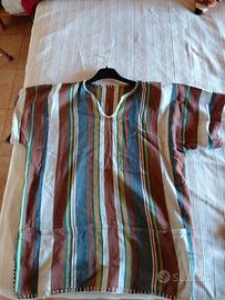Tunica/camicia etnica in cotone a righe marrone