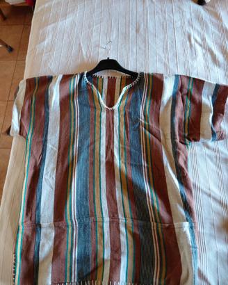 Tunica/camicia etnica in cotone a righe marrone