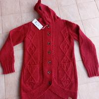 Cardigan in lana mohair con cappuccio. Rosso. M