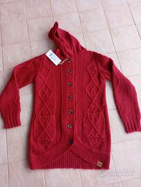 Cardigan in lana mohair con cappuccio. Rosso. M