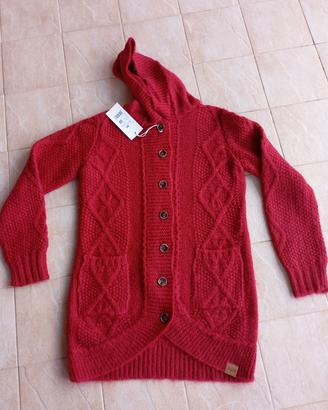 Cardigan in lana mohair con cappuccio. Rosso. M