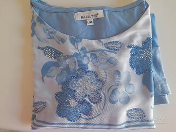 T-shirt donna TG. L/LX col celeste 