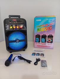 Cassa bluetooth portatile karaoke 1200 watt pmpo 