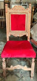 Sedie/Poltrone antiche in legno e velluto rosso