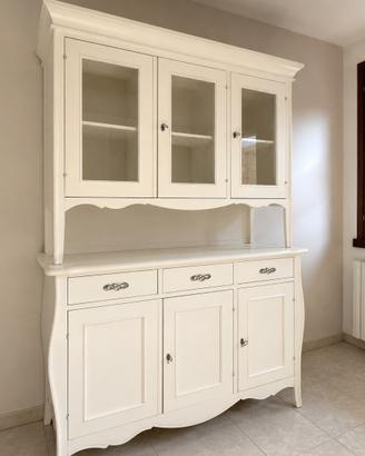 Credenza vetrina in arte povera con alzata