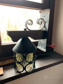 N.5 Applque in ferro battuto legno e vetro vintage