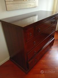 comò +coppia comodini in noce 