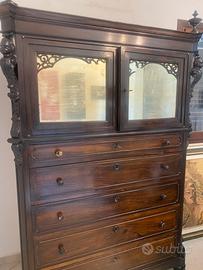 Antico mobile cassettiera con vetrina Palissandro