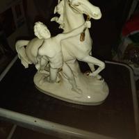 Soprammobile cavallo e ragazzo ceramica bianca