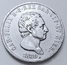 5 Lire 1830 Regno di Sardegna Carlo Felice Argento