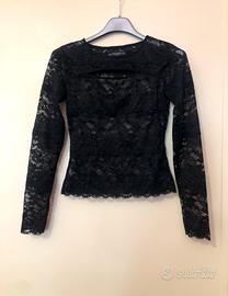 GUESS Top blouse Women Transparent Black Lace New