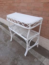 CONSOLE IN BAMBOO DECORATO DI BIANCO VINTAGE ANNI