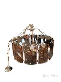 Lampadario vintage in ottone e vetro