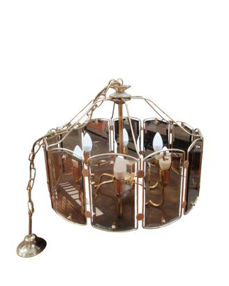 Lampadario vintage in ottone e vetro
