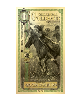 1 Oklahoma Goldback Banconota Oro, 1/1000 oz