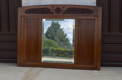 Specchiera specchio in legno noce antico intarsiat