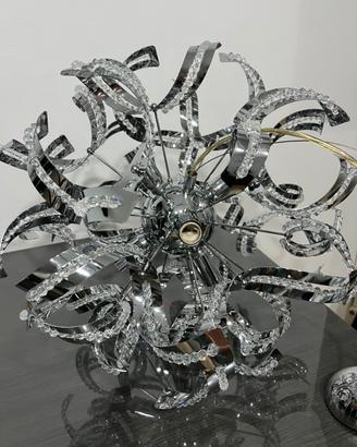 Lampadario moderno cromato con cristalli