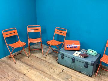 3 SEDIE METALLO ARANCIONE DA GIARDINO PIEGHEVOLI