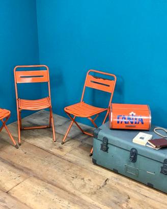 3 SEDIE METALLO ARANCIONE DA GIARDINO PIEGHEVOLI