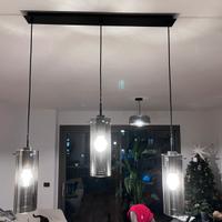 Lampadario a pendente a tre elementi fumè