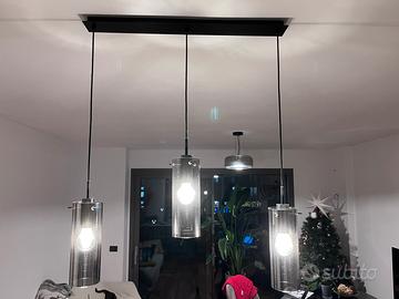 Lampadario a pendente a tre elementi fumè