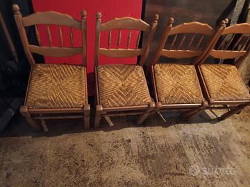 Set 4 sedie in legno con schienale. seduta paglia 