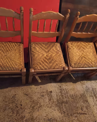 Set 4 sedie in legno con schienale. seduta paglia 