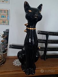gatto in ceramica nero e oro 
